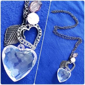 Black metal long heart necklace